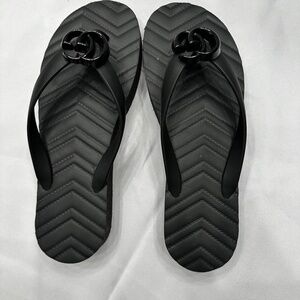 Gucci GG marmont double G black flip-flops thong sandals Sz 37